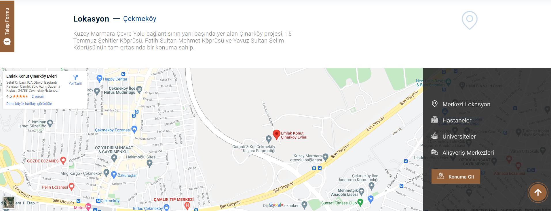 Emlak Konut Çınarköy Google Maps haritası