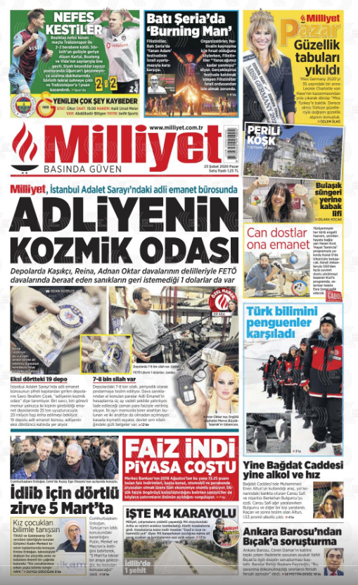 Milliyet Gazetesi manşetleri 23 Şubat Pazar