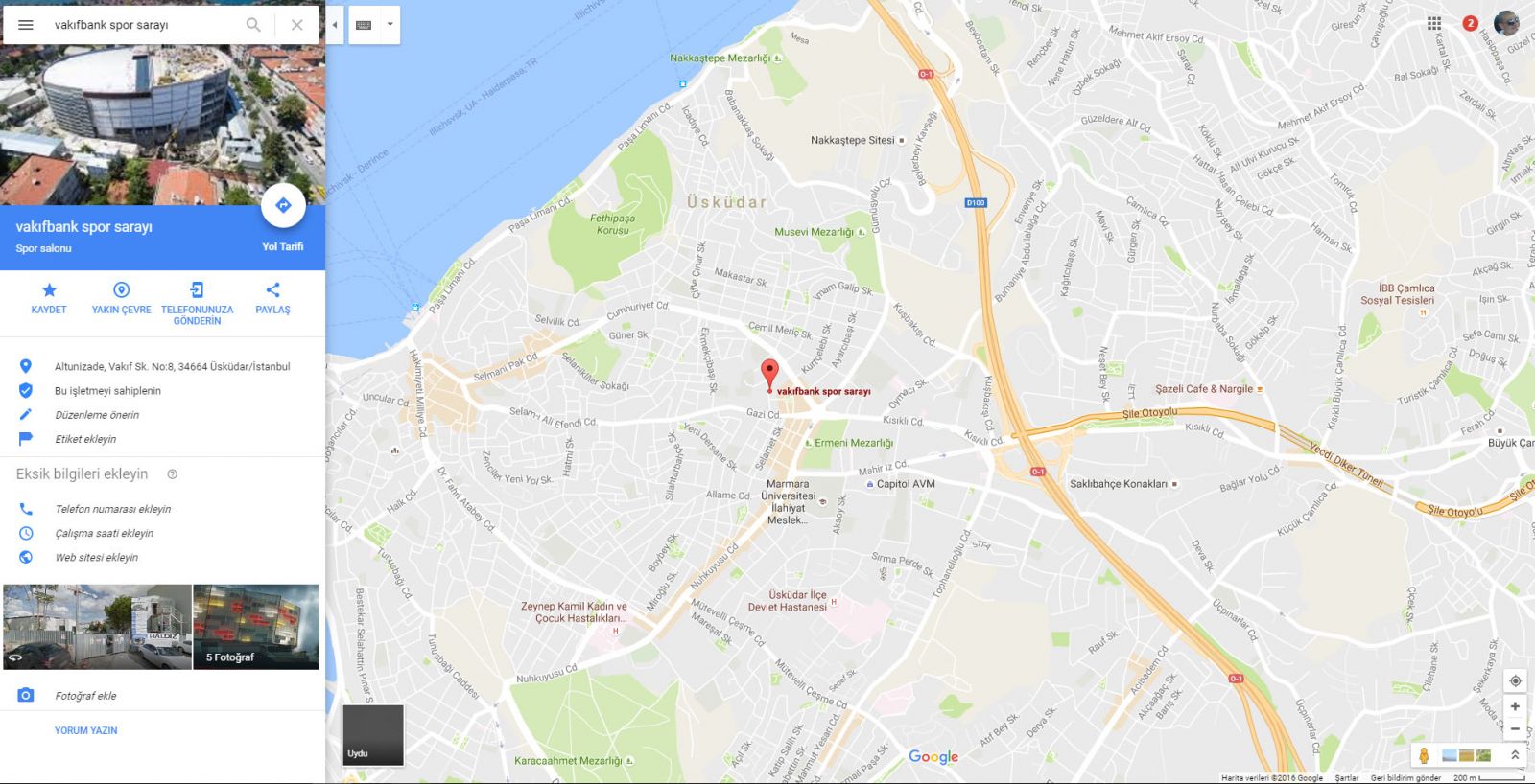 vakıfbank spor sarayı google maps